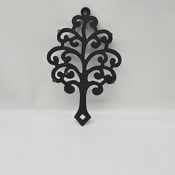 Vintage Cast Iron Trivet or Wall Decor Family Tree Footed Matte Black 8 Inches - Picture 4 of 5
